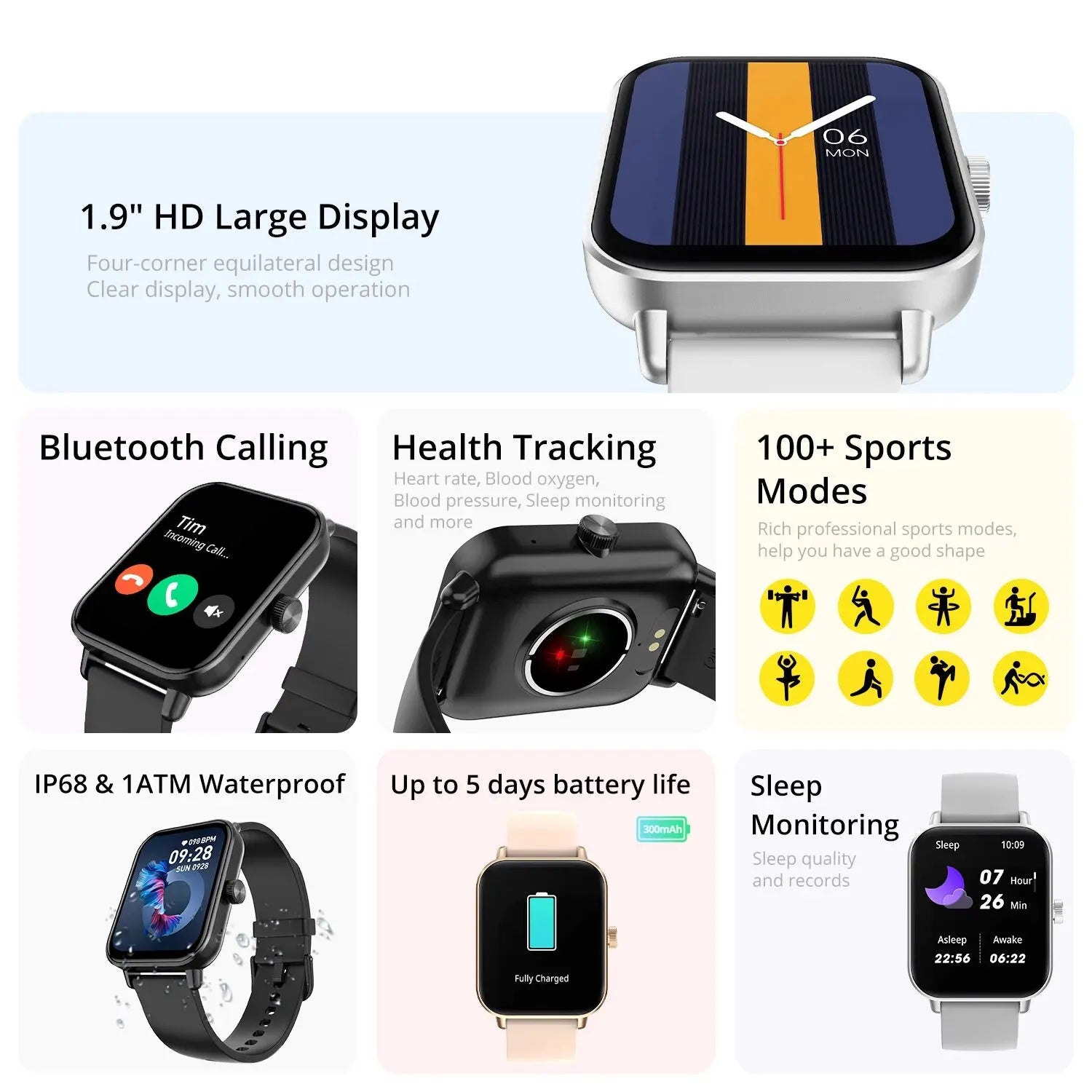 1.9" HD Smart Watch With Voice Calls & 24H Health Tracking
